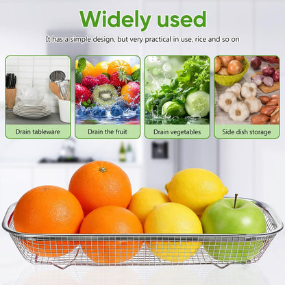 Drain Basket Thickened Fruit and Vegetable Basket for Kitchen Sink Stainless Steel Drain for Kitchen Quick Container and Storage Size S 12.20 X 4.72 X 2.16 in
