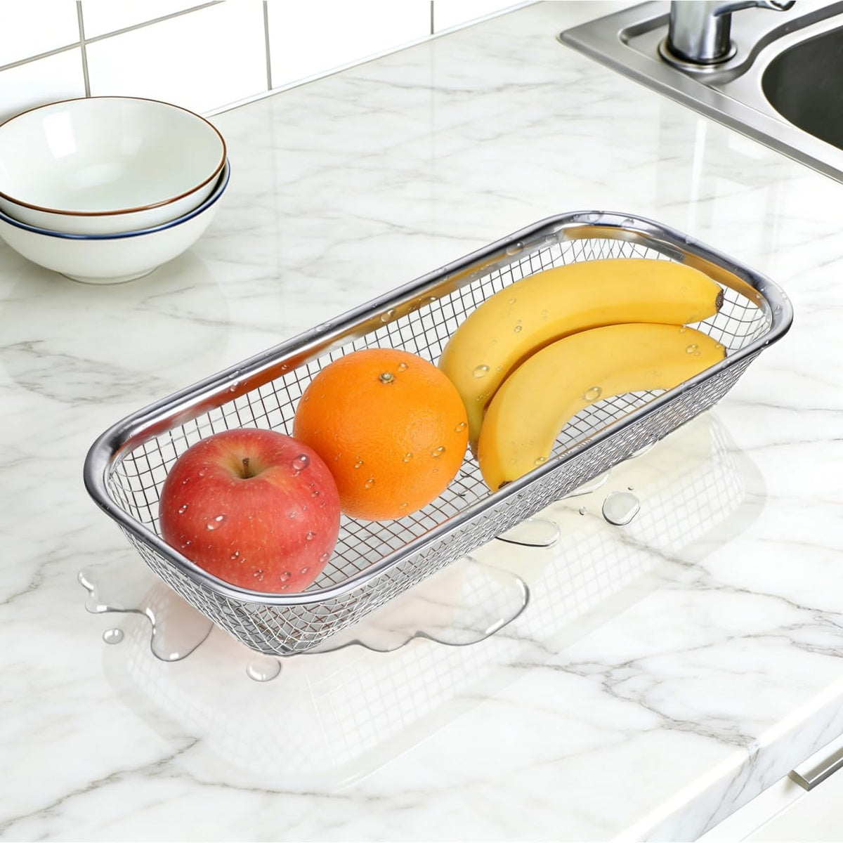 Drain Basket Thickened Fruit and Vegetable Basket for Kitchen Sink Stainless Steel Drain for Kitchen Quick Container and Storage Size S 12.20 X 4.72 X 2.16 in