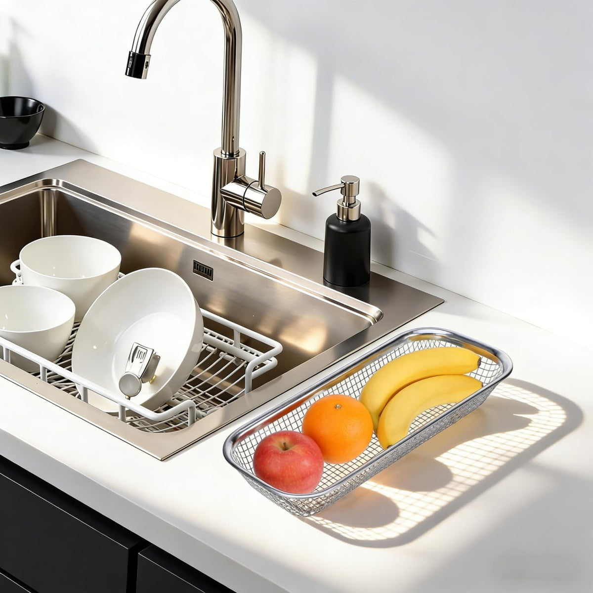 Drain Basket Thickened Fruit and Vegetable Basket for Kitchen Sink Stainless Steel Drain for Kitchen Quick Container and Storage Size S 12.20 X 4.72 X 2.16 in