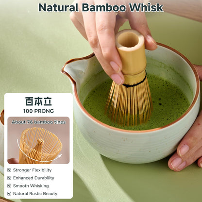 Matcha Whisk Set, Complete Matcha Kit with Bowl, Bamboo Whisk & Holder, Scoop, Sifter, Glass Cup with Lid & Straw, Ice Cube Tray – Matcha Gift Set for Matcha Lovers