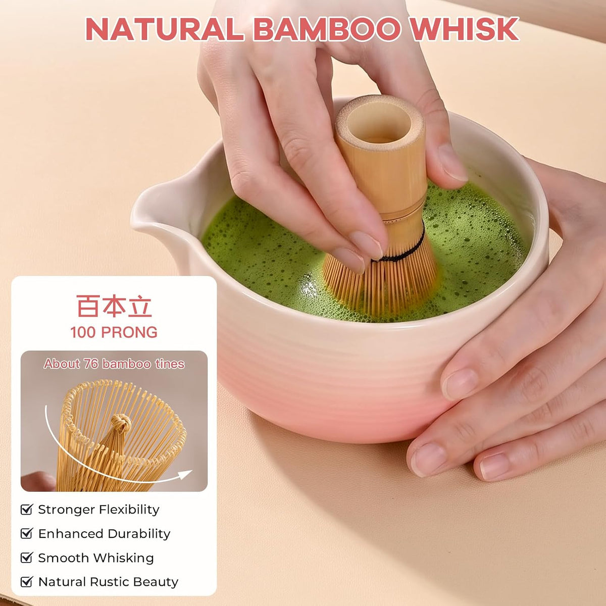 Matcha Whisk Set, Complete Matcha Kit with Bowl, Bamboo Whisk & Holder, Scoop, Sifter, Glass Cup with Lid & Straw, Ice Cube Tray – Matcha Gift Set for Matcha Lovers