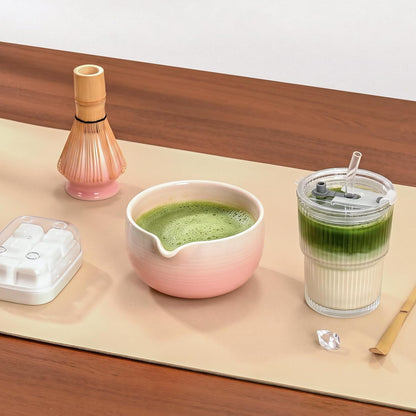 Matcha Whisk Set, Complete Matcha Kit with Bowl, Bamboo Whisk & Holder, Scoop, Sifter, Glass Cup with Lid & Straw, Ice Cube Tray – Matcha Gift Set for Matcha Lovers