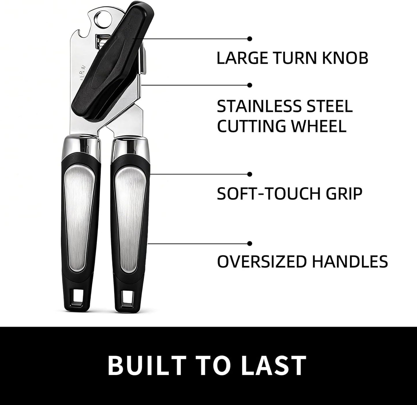 Can Opener Manual, Handheld Strong Heavy Duty Stainless Steel Can Opener, Comfortable Handle, Sharp Blade Smooth Edge, Can Openers with Multifunctional Bottle Opener