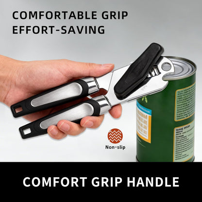 Can Opener Manual, Handheld Strong Heavy Duty Stainless Steel Can Opener, Comfortable Handle, Sharp Blade Smooth Edge, Can Openers with Multifunctional Bottle Opener