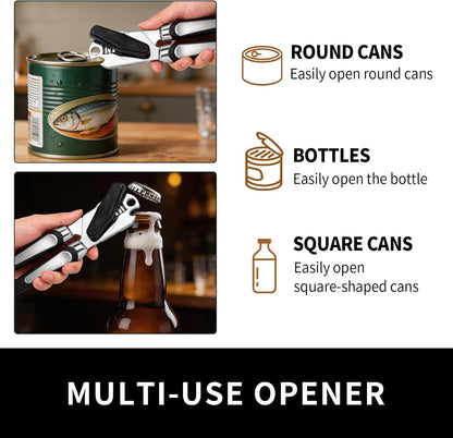 Can Opener Manual, Handheld Strong Heavy Duty Stainless Steel Can Opener, Comfortable Handle, Sharp Blade Smooth Edge, Can Openers with Multifunctional Bottle Opener