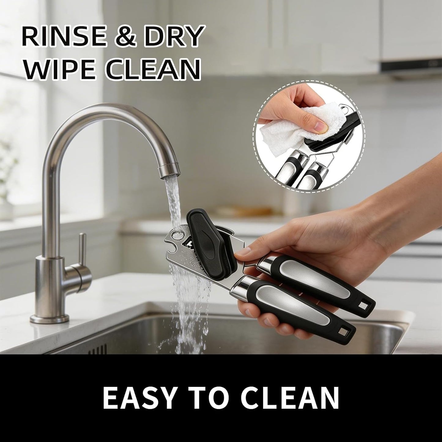 Can Opener Manual, Handheld Strong Heavy Duty Stainless Steel Can Opener, Comfortable Handle, Sharp Blade Smooth Edge, Can Openers with Multifunctional Bottle Opener