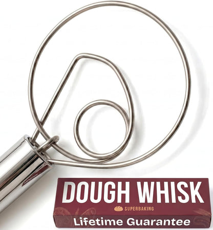Danish Dough Whisk - 12" Bread Whisk for Dough Mixing - Single Eye Design Sourdough Whisk - Sourdough Bread Baking Supplies - Bread Making Tools and Accessories - Ergonomic Wooden Handle