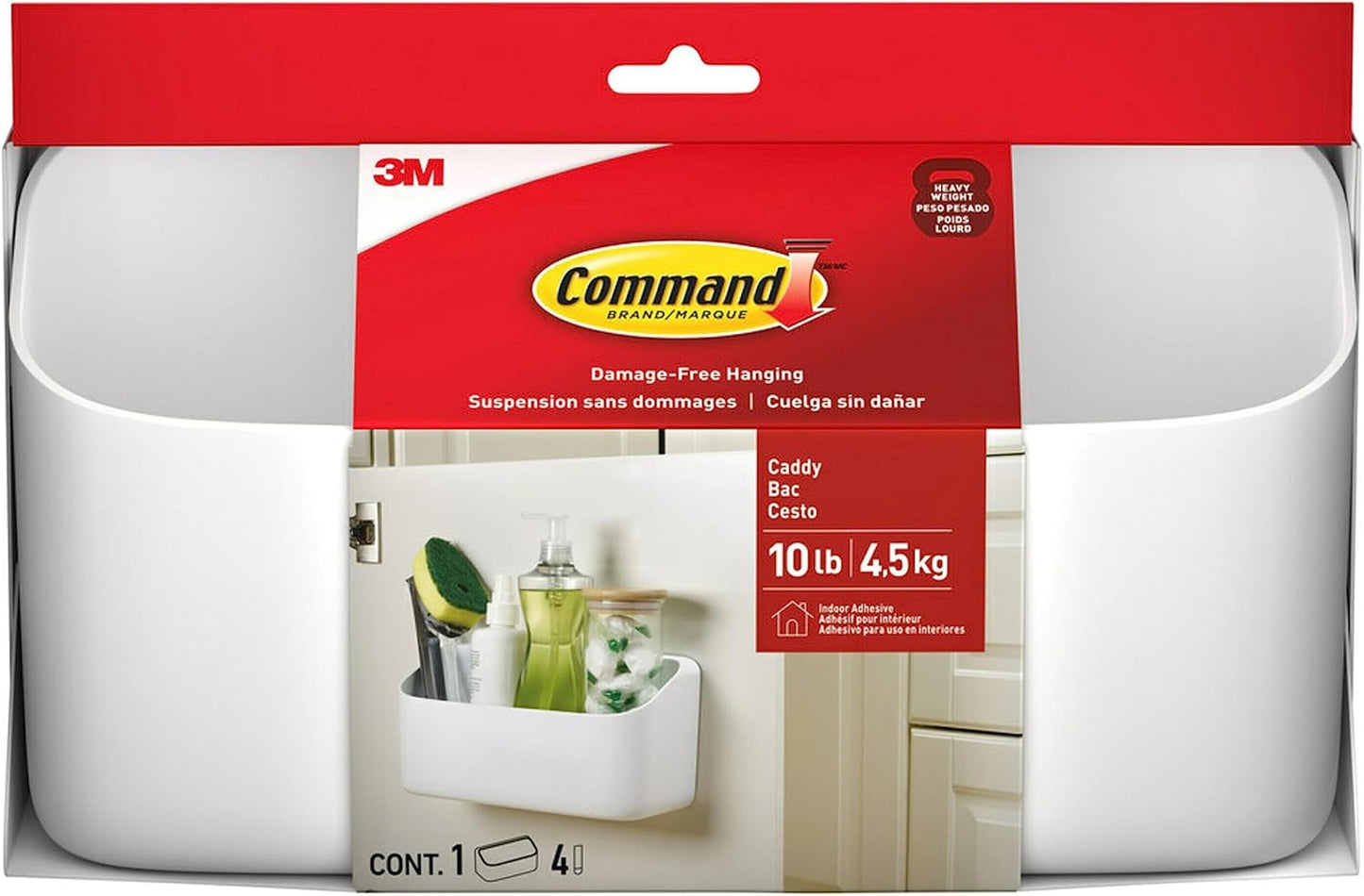 Organizing Caddy, 1 Caddy, 4 Large Strips | Strips Wall caddy, Tool Free Adhesive Organizer For Cleaning Supplies, Closets, Pantry, Home, And Office