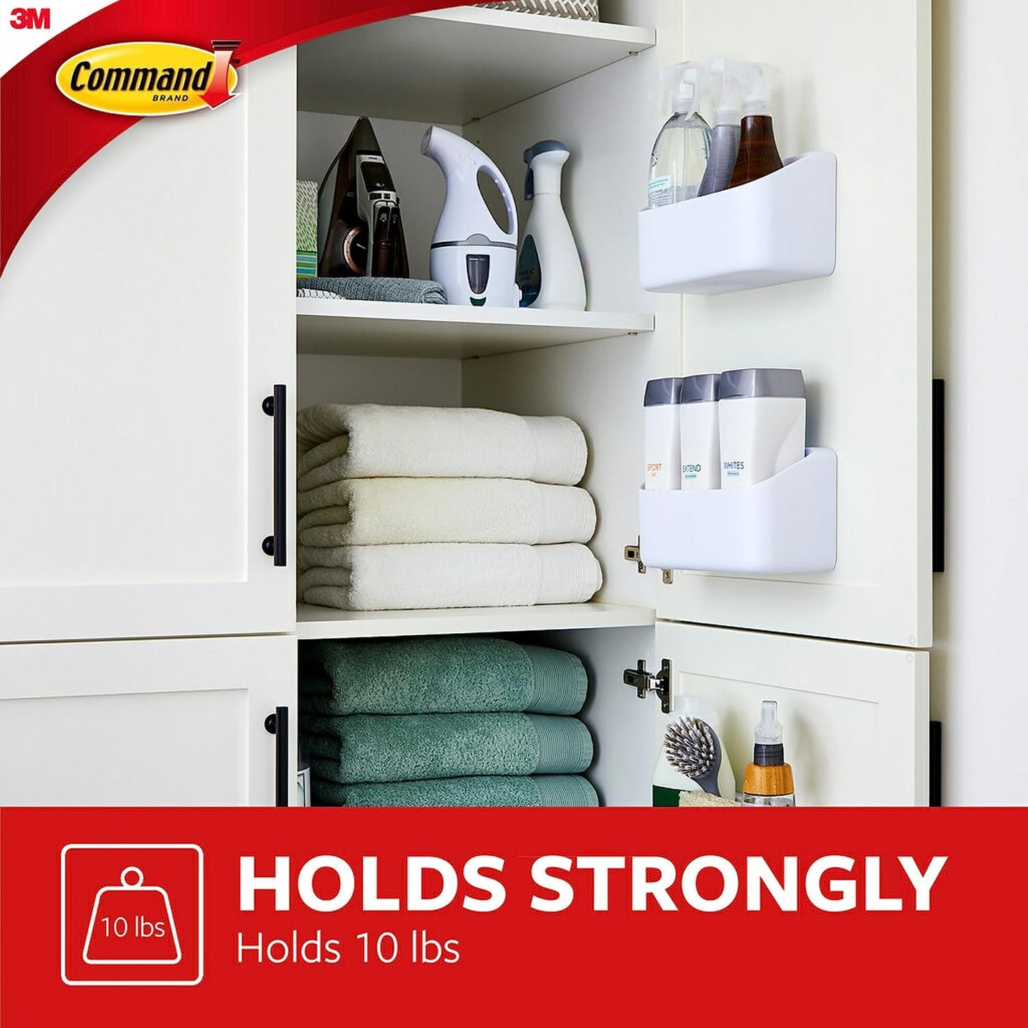 Organizing Caddy, 1 Caddy, 4 Large Strips | Strips Wall caddy, Tool Free Adhesive Organizer For Cleaning Supplies, Closets, Pantry, Home, And Office