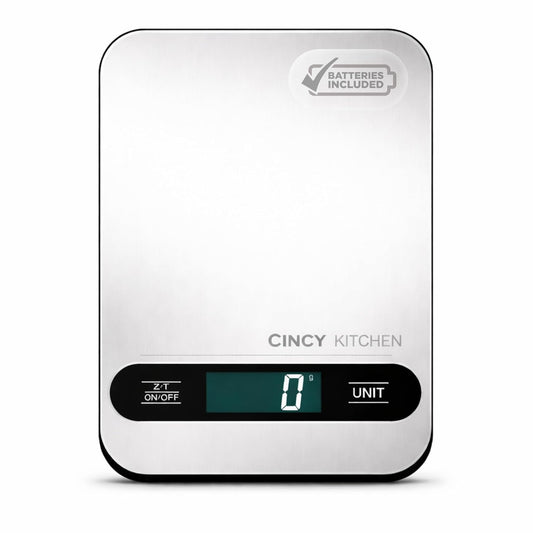 CINCY Digital Food Scale for Kitchen – Stainless Steel Kitchen Scale with Tare Function, Large LCD – Meal Prep, Baking & Cooking Scale - 6 Units (g/oz/lb/ml/kg) -10kg/22lb Capacity, 1g Precision