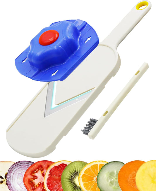 Handheld Mandoline Slicer for Kitchen - Stainless Steel V-Blades | Food Holder & Cleaning Brush, Comfort Grip, Easy to Clean, Vegetable Chopper Cheese Grater