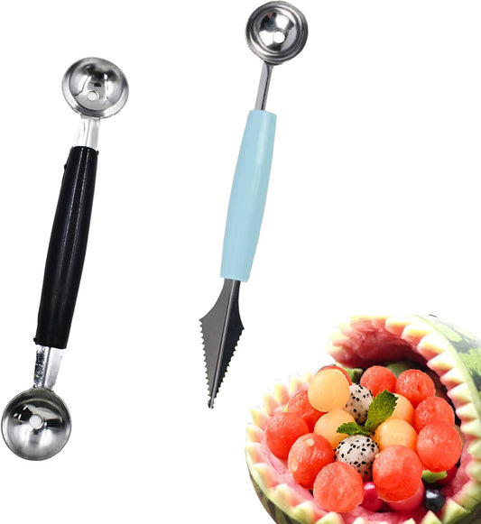 2 Pack Melon Baller Scoop Set Stainless Steel Double-headed Carving Knife Watermelon Cantaloupe Scooper for Cutting and Scooping Fruit Melons