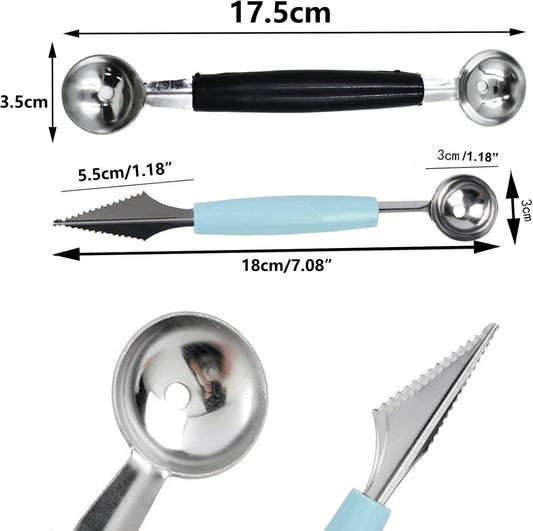 2 Pack Melon Baller Scoop Set Stainless Steel Double-headed Carving Knife Watermelon Cantaloupe Scooper for Cutting and Scooping Fruit Melons