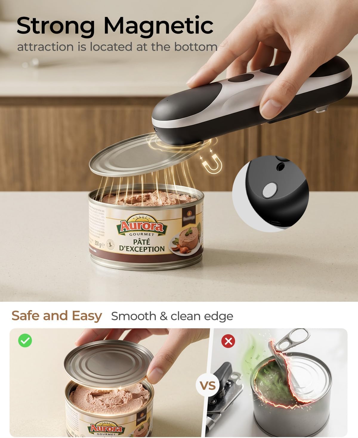 Electric Can Opener, One-Touch Automatic Can Opener, USB Rechargeable Electric Can Opener for Seniors with Arthritis- Cordless Battery Powered, Side Cut, Smooth Edge, Handsfree, for Any Size Cans