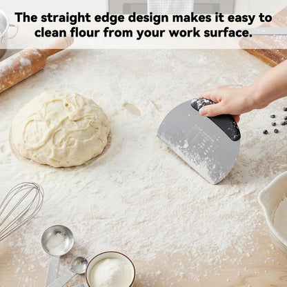 Stainless Steel Dough Scraper with Grip Handles, Premium Stainless Steel Dough Scraper Bench Scrapers Cutter Tool Multipurpose Pro Heavy Duty Pastry Scrapers Cutter with Measuring Scale