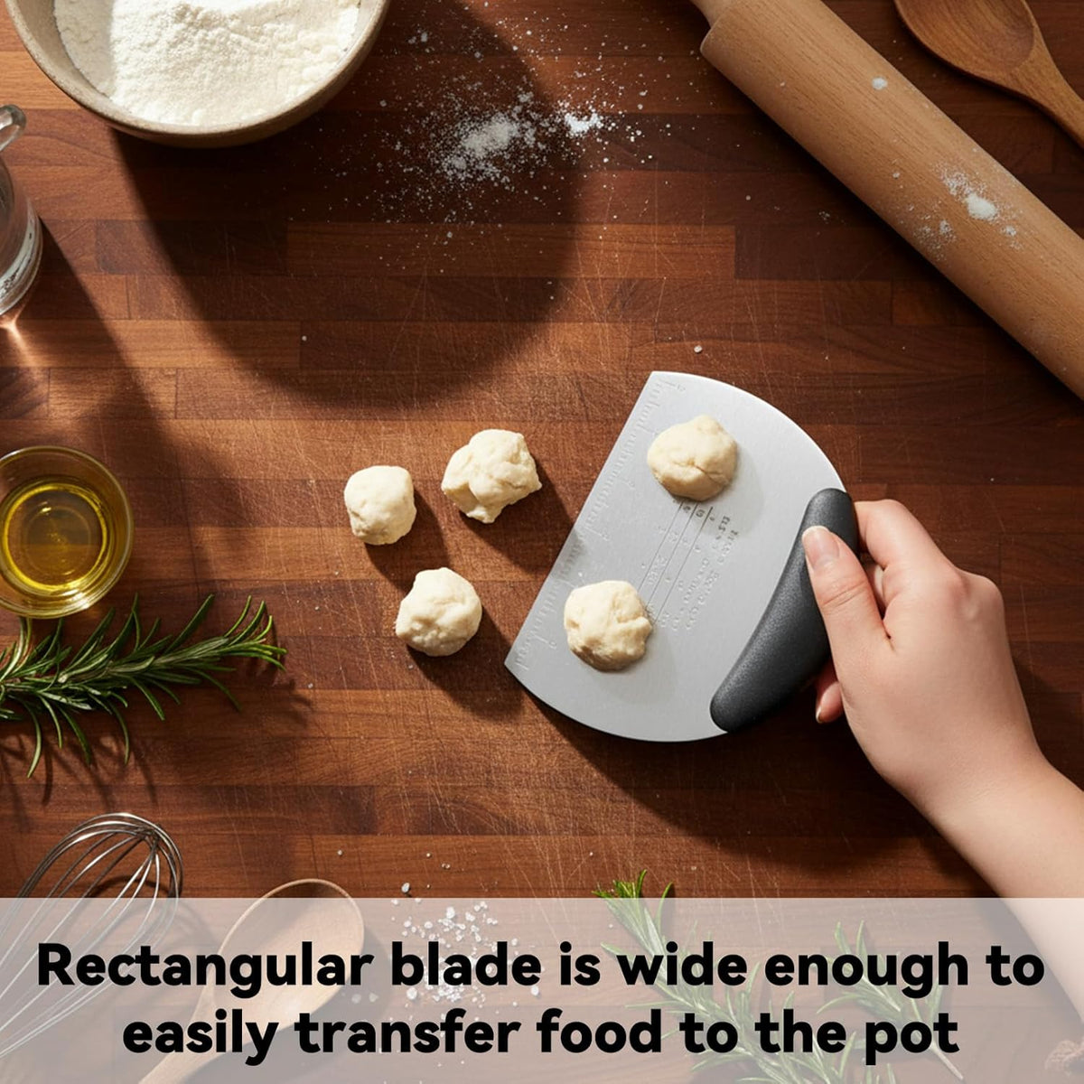 Stainless Steel Dough Scraper with Grip Handles, Premium Stainless Steel Dough Scraper Bench Scrapers Cutter Tool Multipurpose Pro Heavy Duty Pastry Scrapers Cutter with Measuring Scale