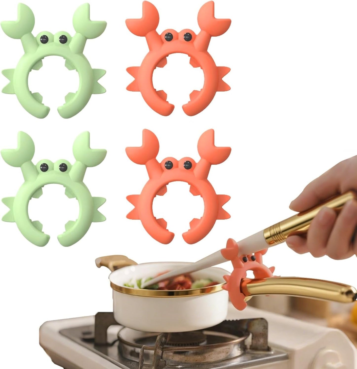 4 PCS Adorable Crab Spatula Holders, Heat-Resistant Silicone Utensil Rest for Pot Edge - Anti-Scalding, Adjustable Clip to Keep Counter Tidy & Secure Spoons