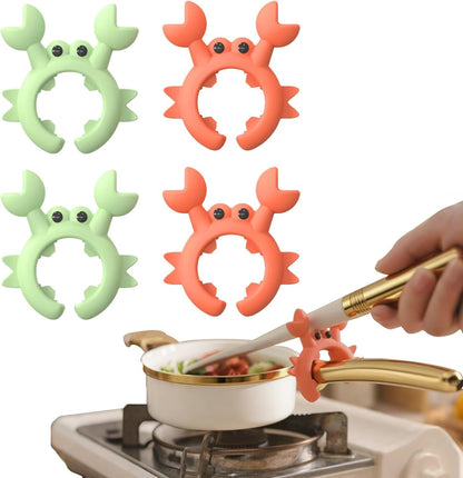 4 PCS Adorable Crab Spatula Holders, Heat-Resistant Silicone Utensil Rest for Pot Edge - Anti-Scalding, Adjustable Clip to Keep Counter Tidy & Secure Spoons