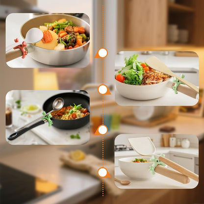 4 PCS Adorable Crab Spatula Holders, Heat-Resistant Silicone Utensil Rest for Pot Edge - Anti-Scalding, Adjustable Clip to Keep Counter Tidy & Secure Spoons