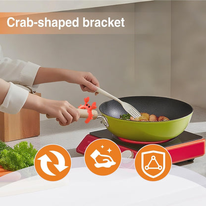 4 PCS Adorable Crab Spatula Holders, Heat-Resistant Silicone Utensil Rest for Pot Edge - Anti-Scalding, Adjustable Clip to Keep Counter Tidy & Secure Spoons