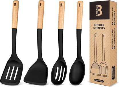 Silicone Cooking Utensils Set, Safe for Nonstick Cookwares, Black