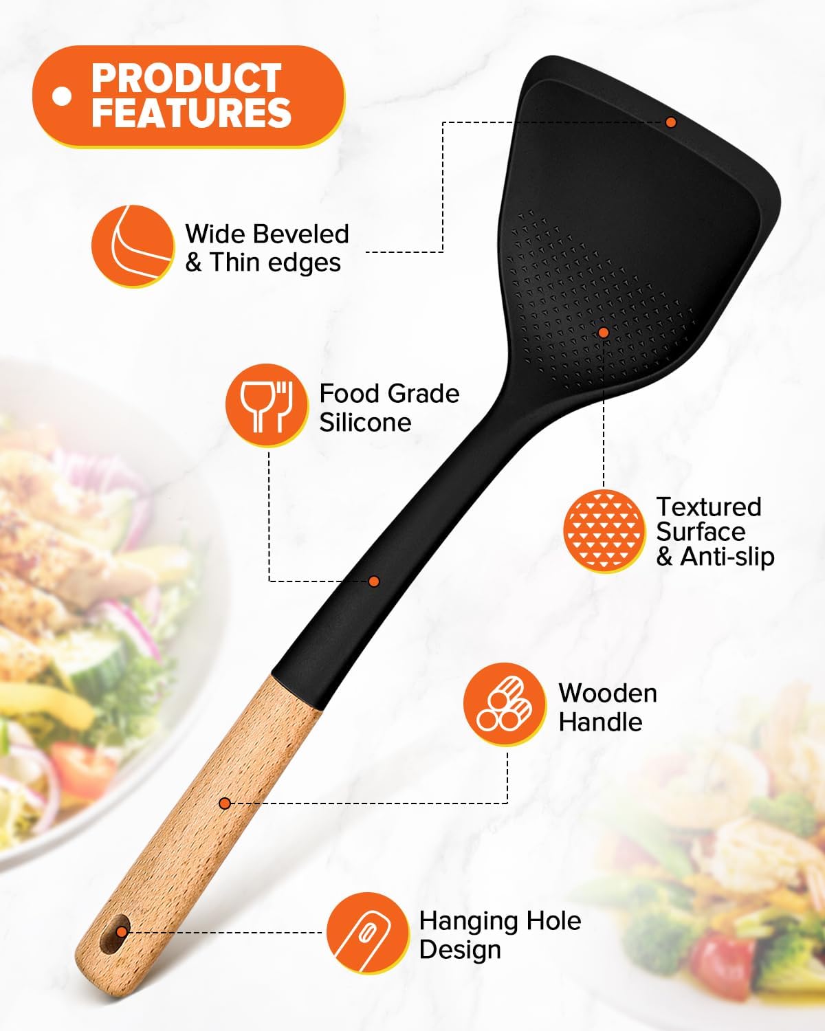 Silicone Cooking Utensils Set, Safe for Nonstick Cookwares, Black