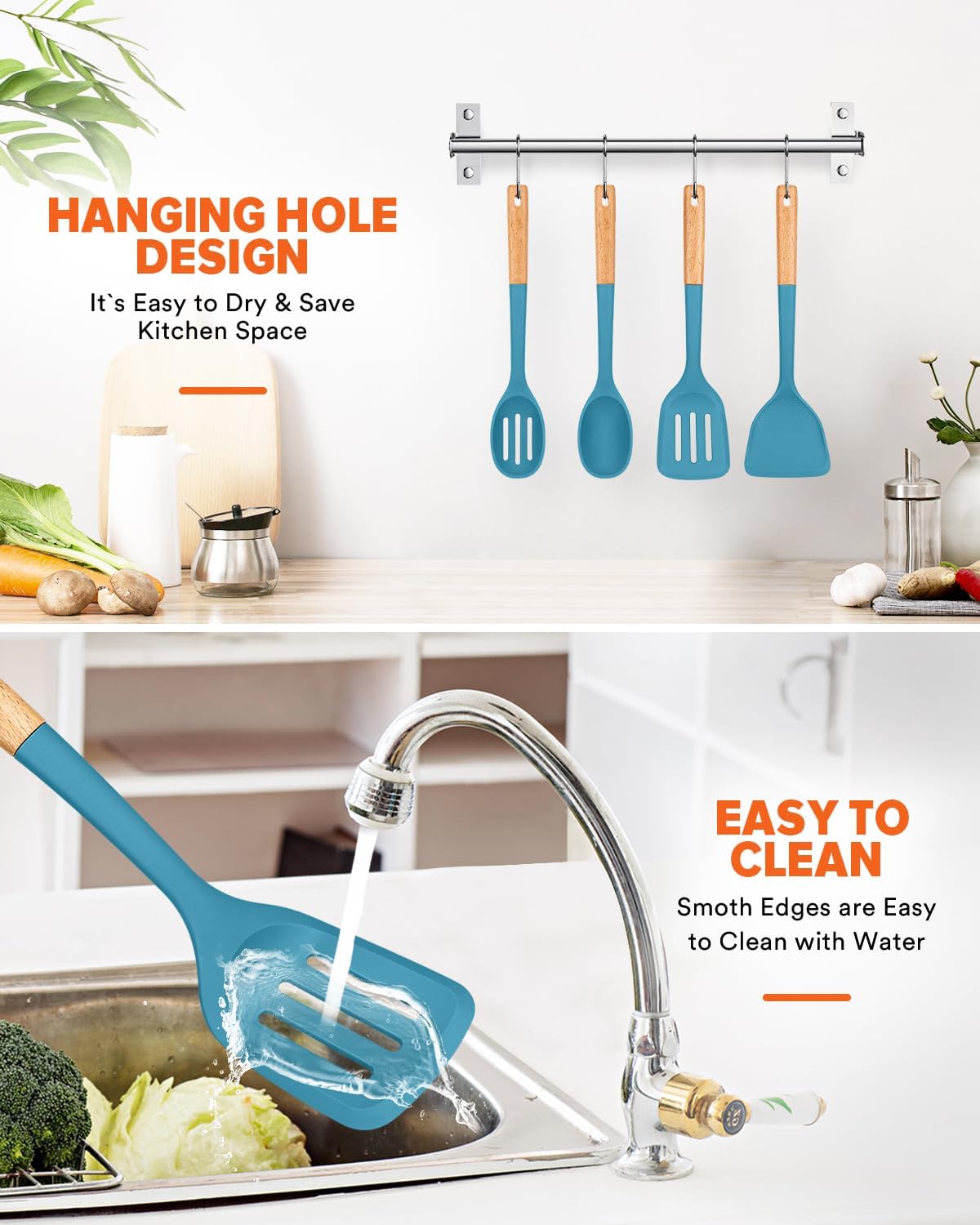 Silicone Cooking Utensils Set, Safe for Nonstick Cookwares, Black