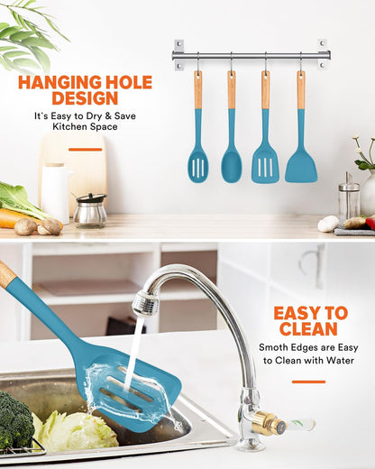 Silicone Cooking Utensils Set, Safe for Nonstick Cookwares, Black