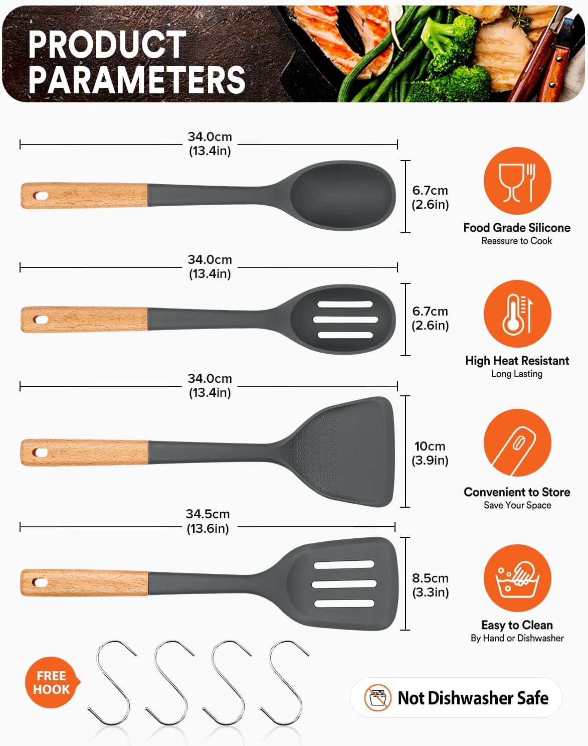 Silicone Cooking Utensils Set, Safe for Nonstick Cookwares, Black