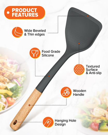 Silicone Cooking Utensils Set, Safe for Nonstick Cookwares, Black