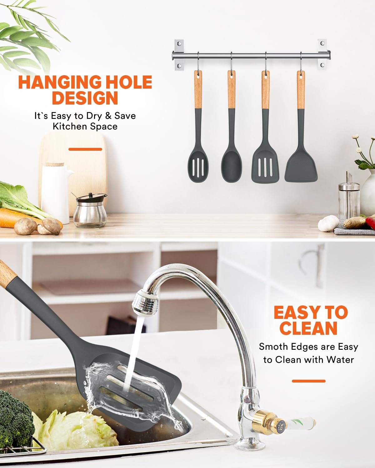 Silicone Cooking Utensils Set, Safe for Nonstick Cookwares, Black