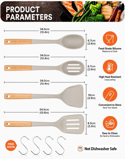Silicone Cooking Utensils Set, Safe for Nonstick Cookwares, Black