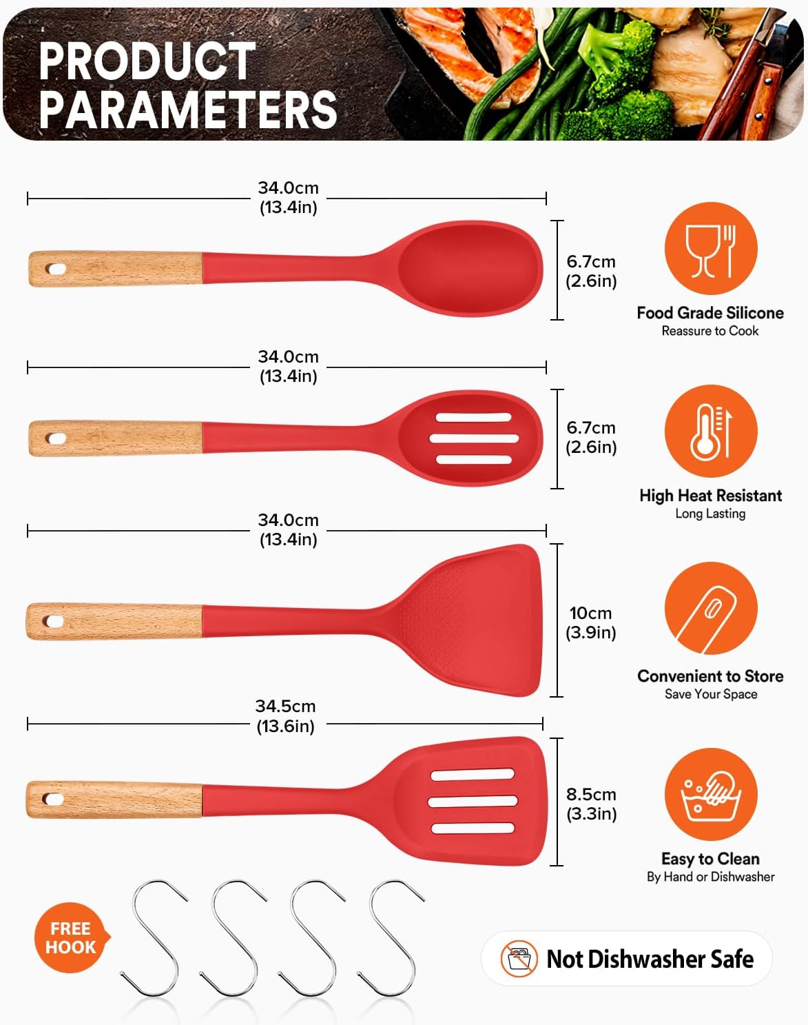Silicone Cooking Utensils Set, Safe for Nonstick Cookwares, Black
