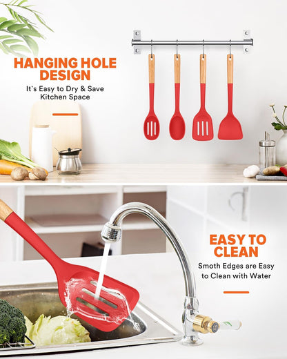 Silicone Cooking Utensils Set, Safe for Nonstick Cookwares, Black