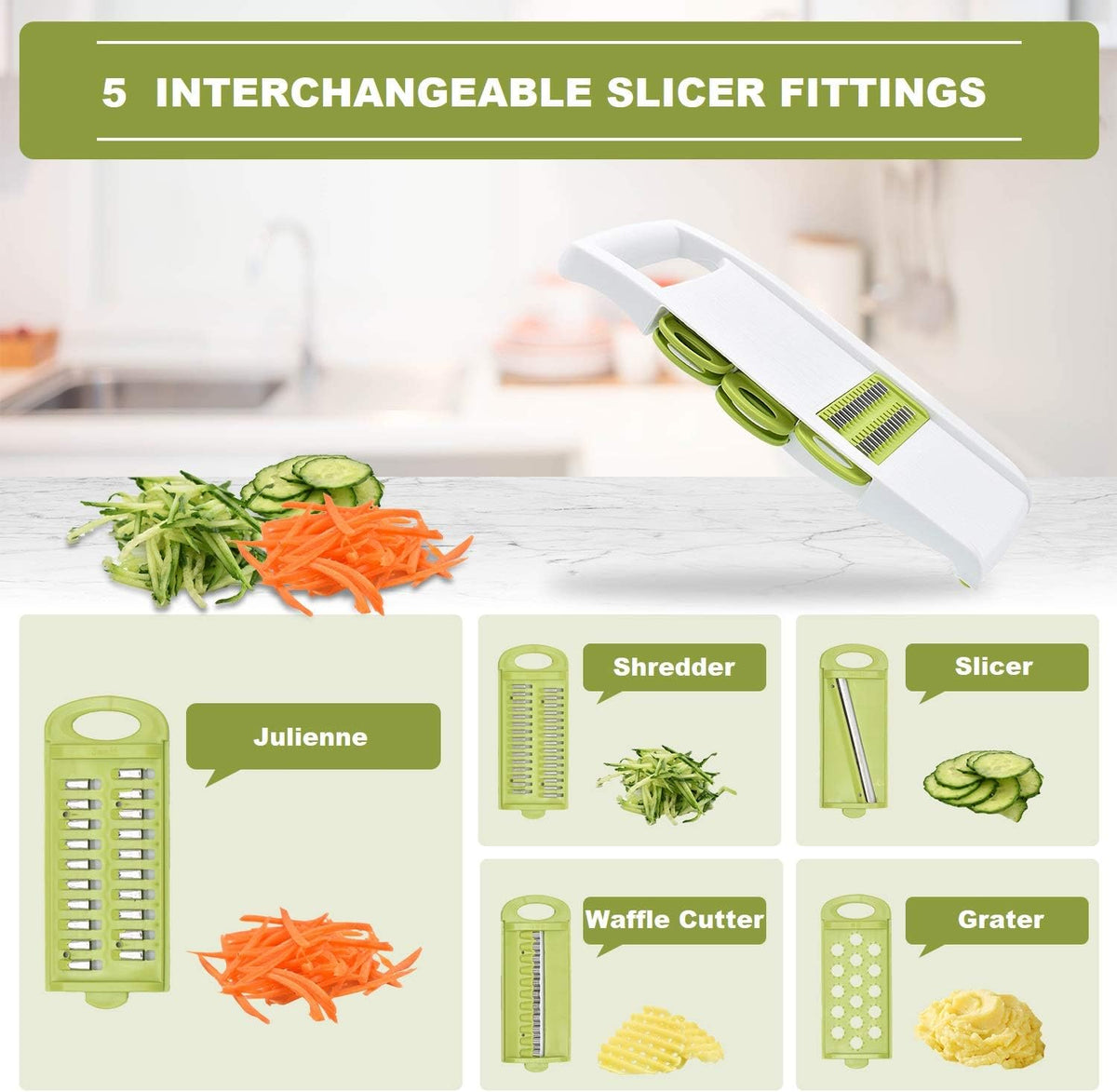 Handheld Mandoline Slicer for Kitchen, 5 in 1 Vegetable Slicer