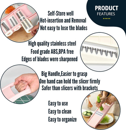 Handheld Mandoline Slicer for Kitchen, 5 in 1 Vegetable Slicer