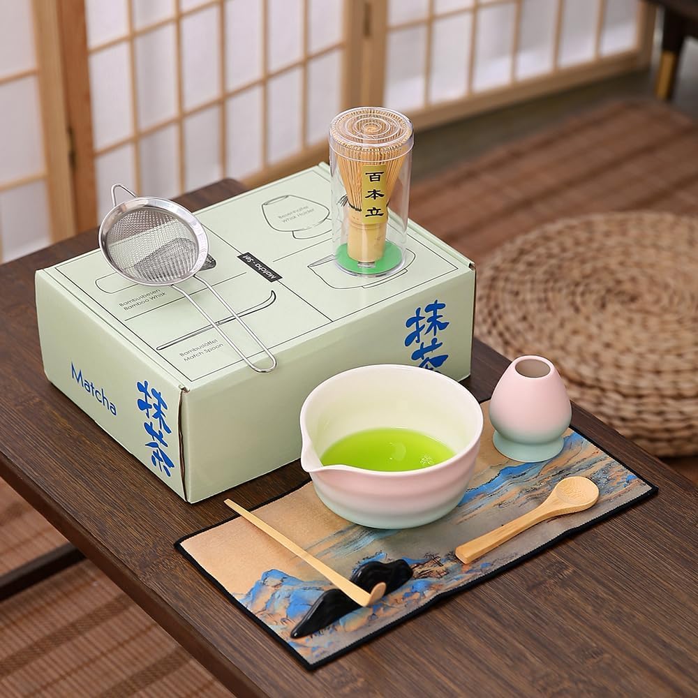 7matcha whisk set - 1Matcha Bowl ，1 matcha whisk, 8pcs matcha kit Gradient matcha set