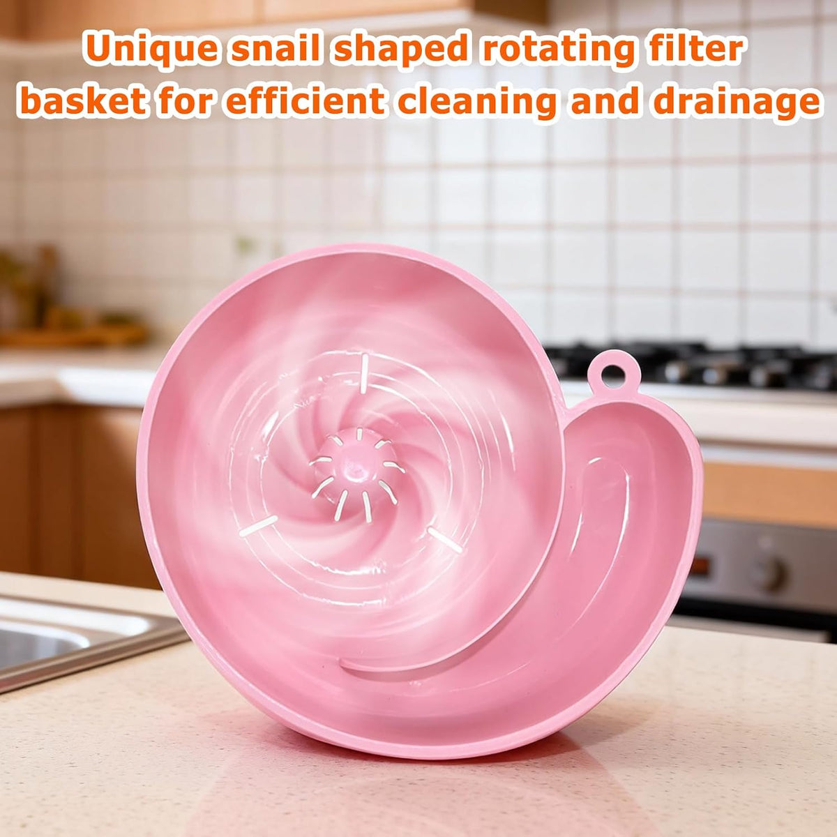 Snail Shape Drainer, 2-Pack Automatic Spin Fruit & Vegetable Washer, Just Add Water to Rotate for Cleaning Salad Berries, Food-Grade Colander Basket, Space Saving for Small Kitchen (Pink & White)