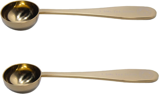 7.5 ml '1 perfect tea spoon' Measuring Scoop Spoons, Gold Polished Stainless Steel, Set of 2