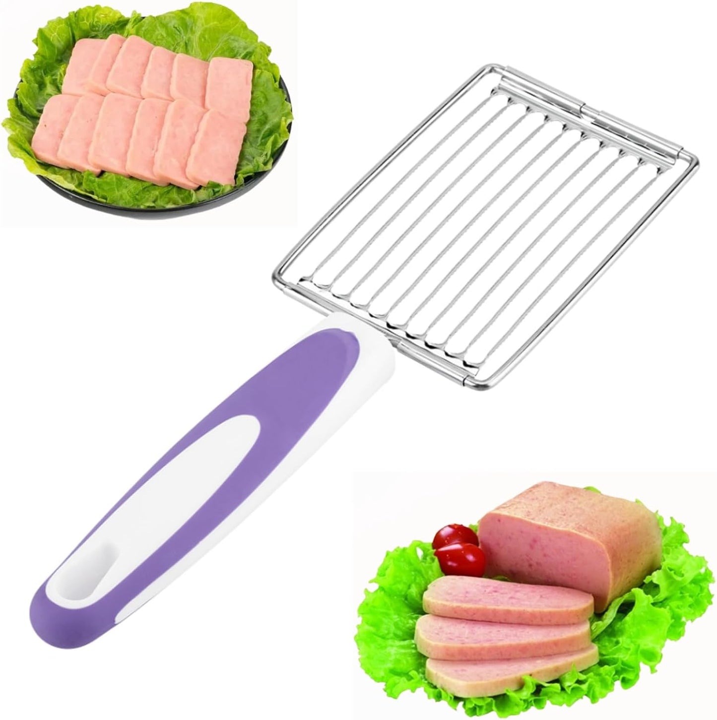 Tomato Cutter, Stainless Luncheon Meat Cutter Tomato Slicers Fruits Cutter Stainless Steel Meat Cutter with Handle for Tomato Ham Egg(Purple)