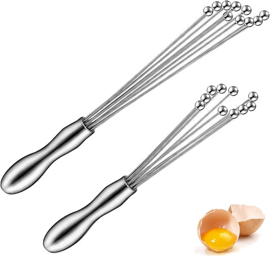 2 Pack Ball Whisk Stainless Steel, Excellent for Eggs | Wisk with Individual Ball Wires; 10 Ball Head, Ergonomic Handle, Easy to Clean; for Eggs, Sauces, and Dressings