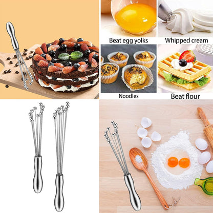 2 Pack Ball Whisk Stainless Steel, Excellent for Eggs | Wisk with Individual Ball Wires; 10 Ball Head, Ergonomic Handle, Easy to Clean; for Eggs, Sauces, and Dressings