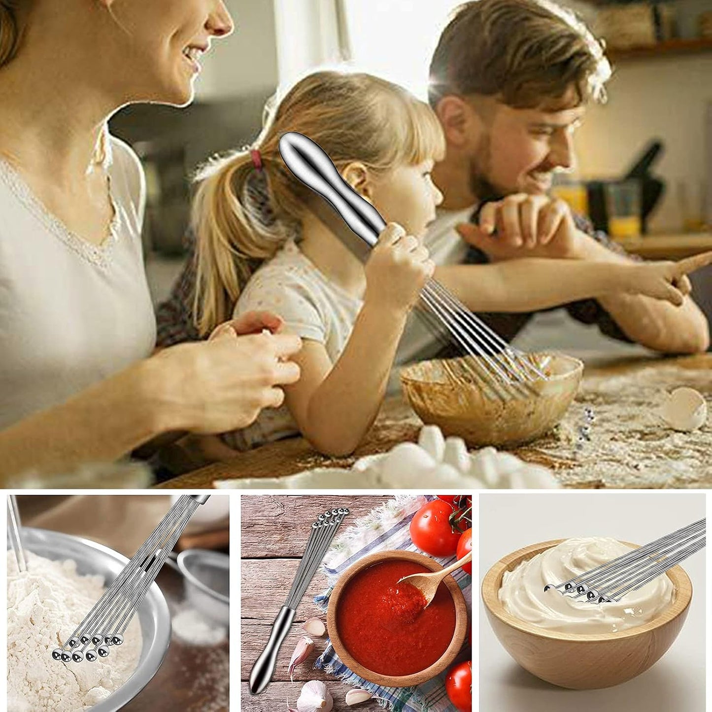 2 Pack Ball Whisk Stainless Steel, Excellent for Eggs | Wisk with Individual Ball Wires; 10 Ball Head, Ergonomic Handle, Easy to Clean; for Eggs, Sauces, and Dressings