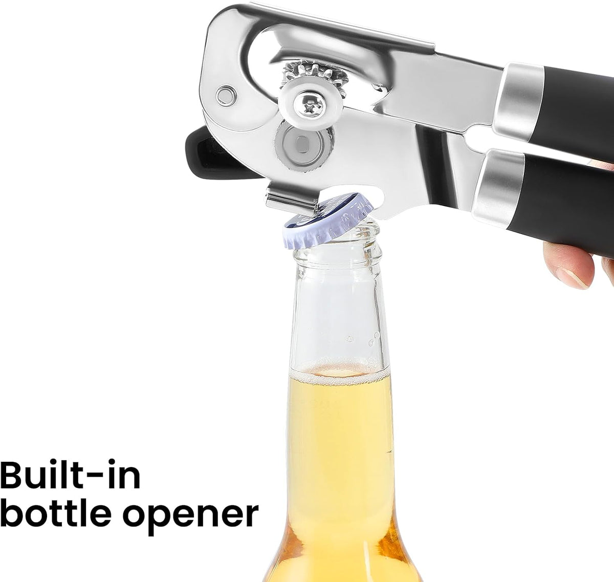 Manual Can Opener with Magnet Lid Lifter,Heavy Duty Handheld Tin Opener and Bottle Opener for Seniors with Smooth Edge Cut,Sharp Cutting Blade, Easy Turn Knob