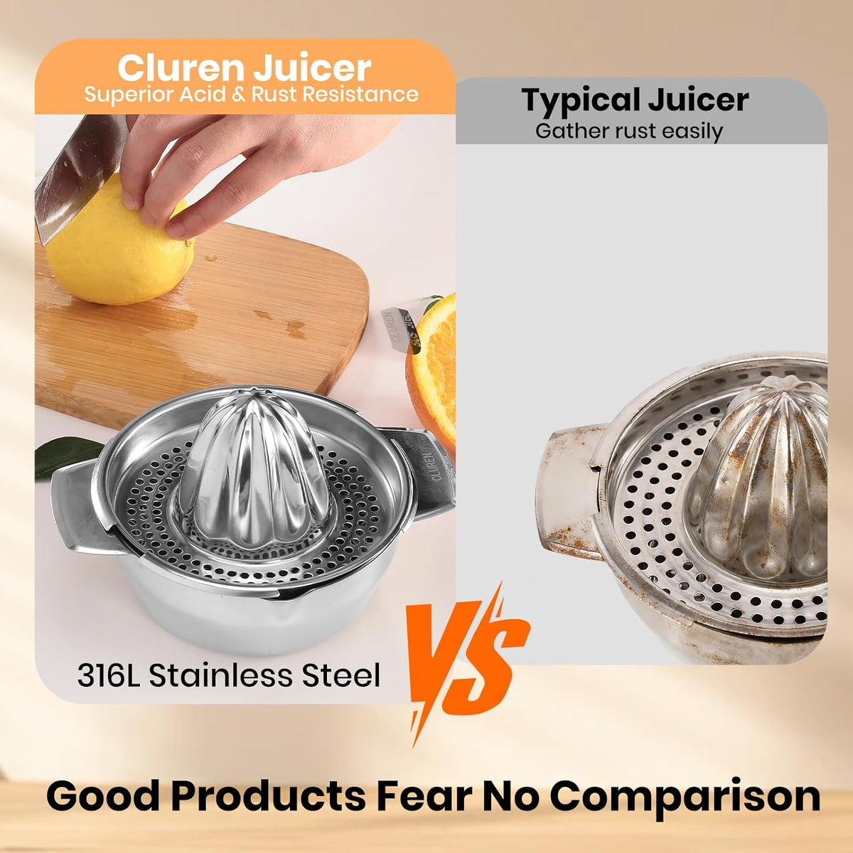 Premium 316L Stainless Steel Lemon Squeezer & Manual Juicer - Heavy Duty Hand Press for Orange, Citrus, Lime | Dishwasher Safe & Anti-Corrosion