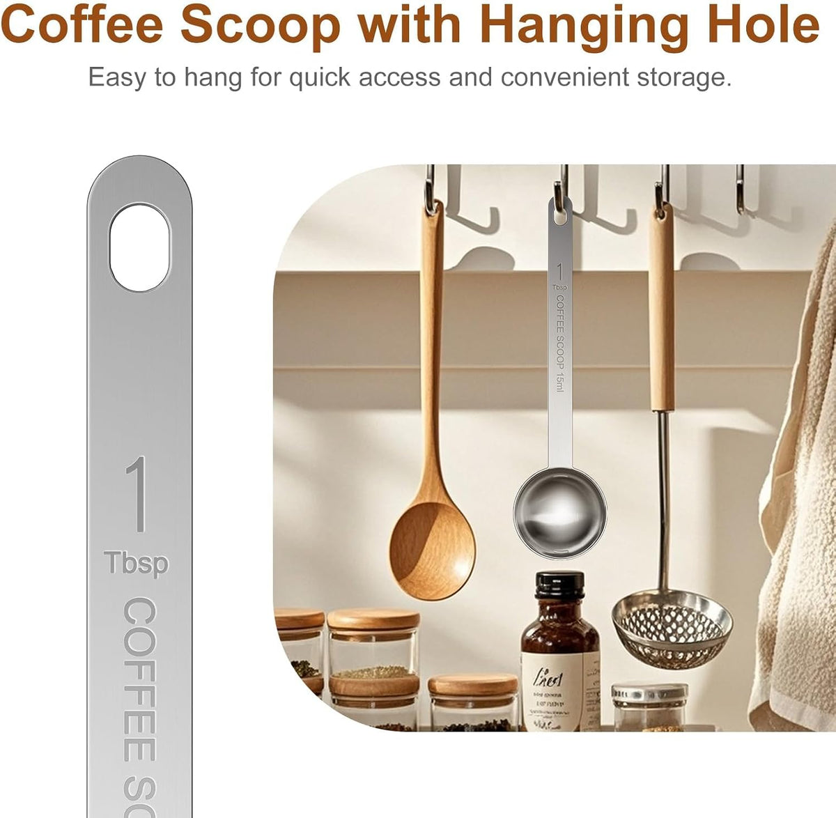 4PCS Coffee Scoop Spoons, 15ML (1 Tablespoon) Stainless Steel Measuring Spoons with Long Handle, Durable Coffee Scoopers for Ground Coffee, Tea and Baking Powder