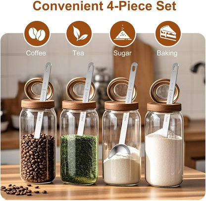 4PCS Coffee Scoop Spoons, 15ML (1 Tablespoon) Stainless Steel Measuring Spoons with Long Handle, Durable Coffee Scoopers for Ground Coffee, Tea and Baking Powder