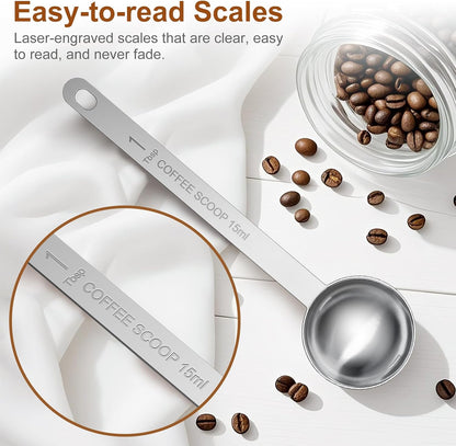 4PCS Coffee Scoop Spoons, 15ML (1 Tablespoon) Stainless Steel Measuring Spoons with Long Handle, Durable Coffee Scoopers for Ground Coffee, Tea and Baking Powder