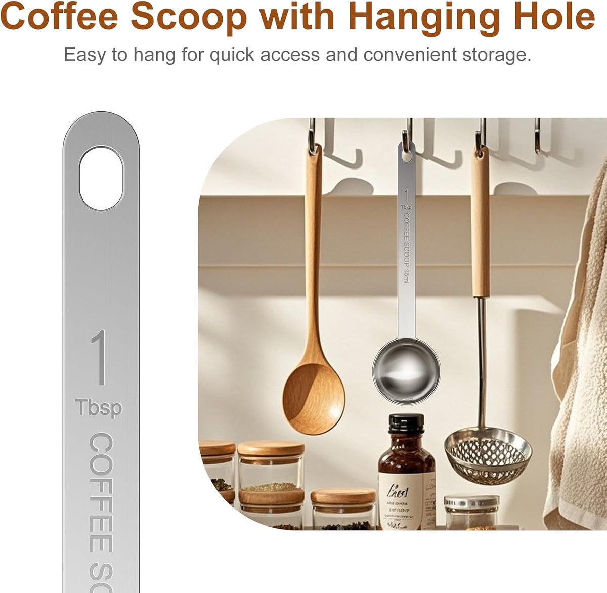 4PCS Coffee Scoop Spoons, 15ML (1 Tablespoon) Stainless Steel Measuring Spoons with Long Handle, Durable Coffee Scoopers for Ground Coffee, Tea and Baking Powder