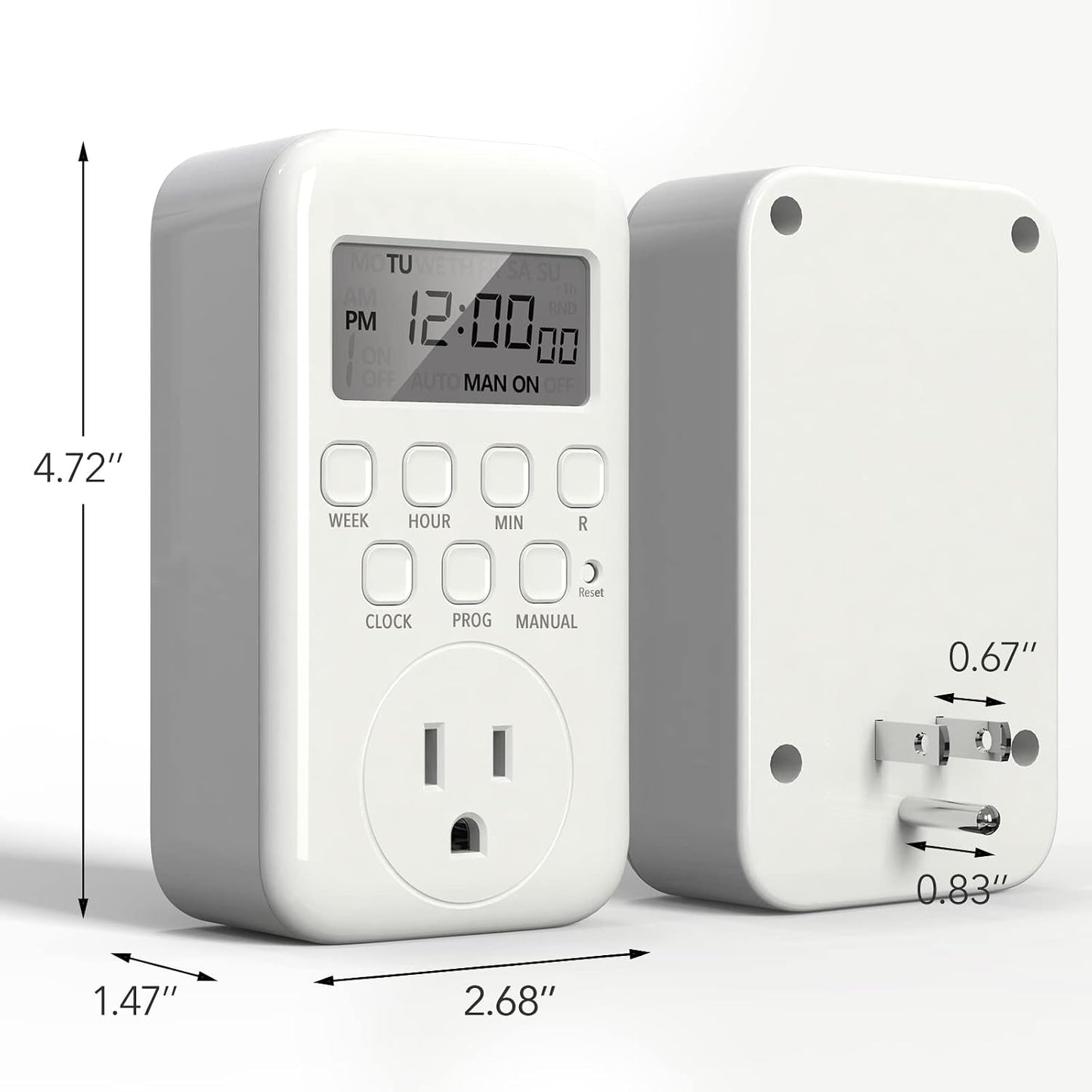 Digital Timer Outlet,7 Day Programmable Plug Timer for Light Indoor | 8 ON/OFF Programs 3 Prong Dual Grounded Outlets Timer , Vacation Mode, Light Switch for Lamps, Coffee Makers, Fans,15A/1875W